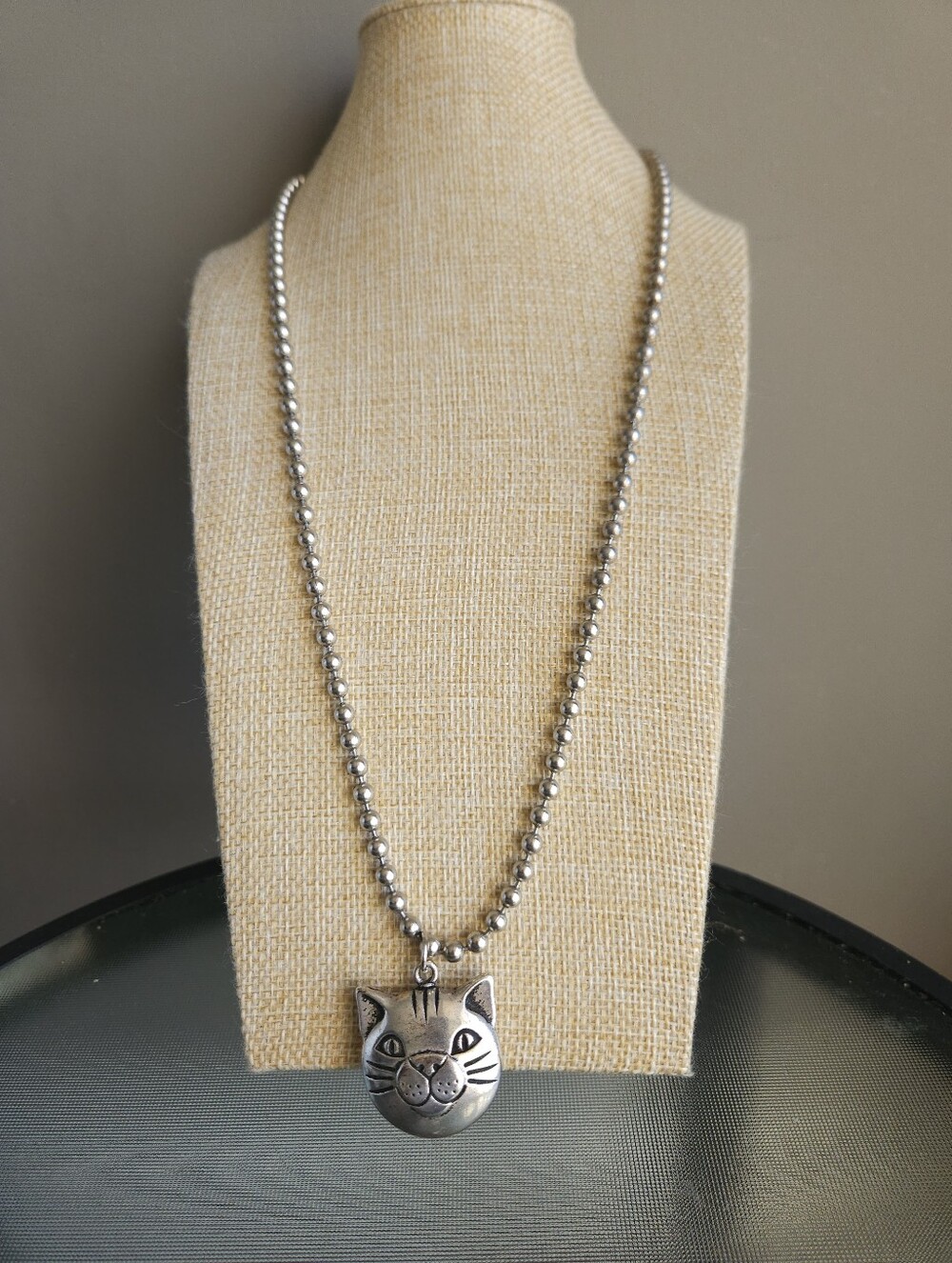 Silver Cat  Ball Chain Pendant Necklace - Pet-Themed Jewelry